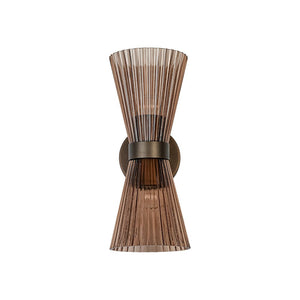 Farmhouze Light - 2 - light UP Down Striped Glass Double Cone Wall Light - Wall Sconce - Brown Glass + Oil - Rubbed Bronze Finish - 