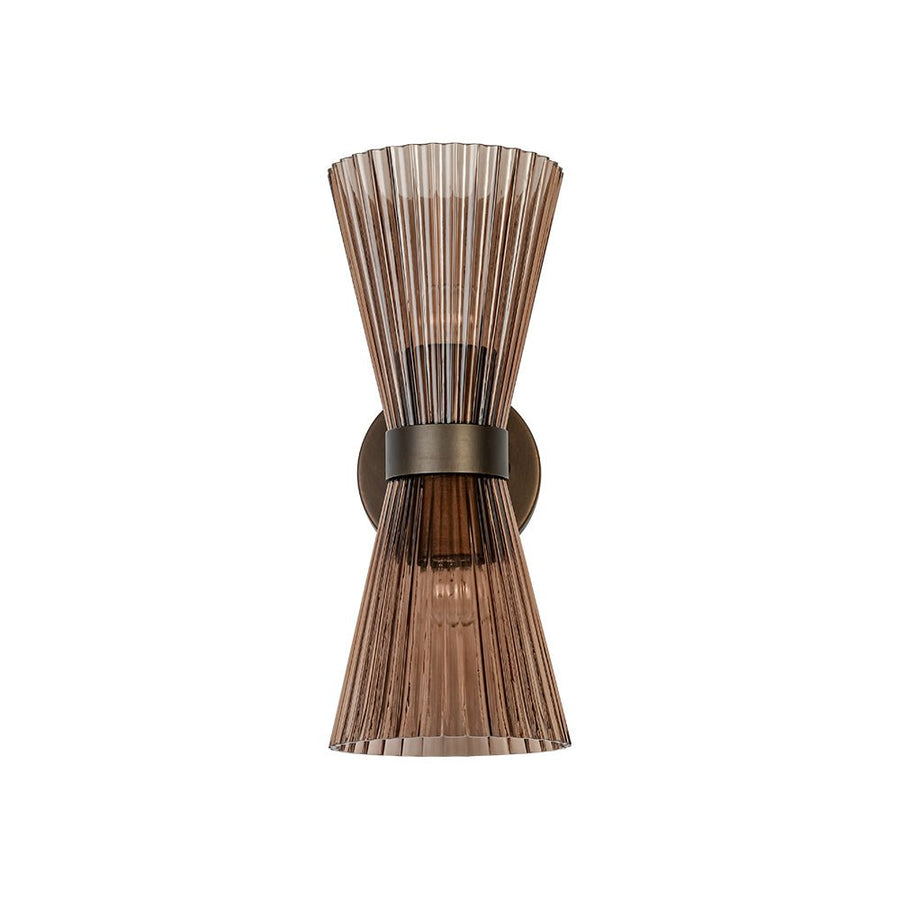 Farmhouze Light - 2 - light UP Down Striped Glass Double Cone Wall Light - Wall Sconce - Brown Glass + Oil - Rubbed Bronze Finish - 