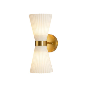 Farmhouze Light - 2 - light UP Down Striped Glass Double Cone Wall Light - Wall Sconce - Brown Glass + Oil - Rubbed Bronze Finish - 