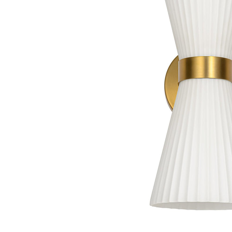 Farmhouze Light - 2 - light UP Down Striped Glass Double Cone Wall Light - Wall Sconce - Frosted Glass + Brass Finish - 