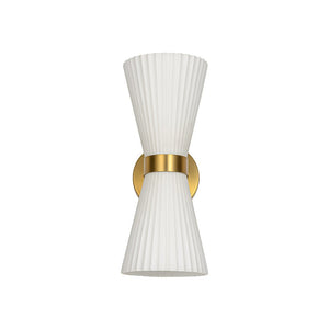 Farmhouze Light - 2 - light UP Down Striped Glass Double Cone Wall Light - Wall Sconce - Frosted Glass + Brass Finish - 