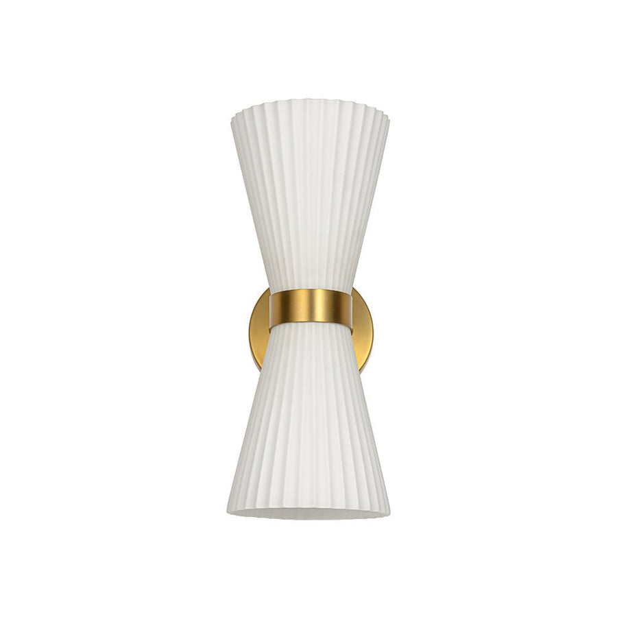 Farmhouze Light - 2 - light UP Down Striped Glass Double Cone Wall Light - Wall Sconce - Frosted Glass + Brass Finish - 