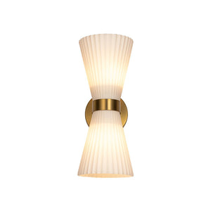 Farmhouze Light - 2 - light UP Down Striped Glass Double Cone Wall Light - Wall Sconce - Frosted Glass + Brass Finish - 