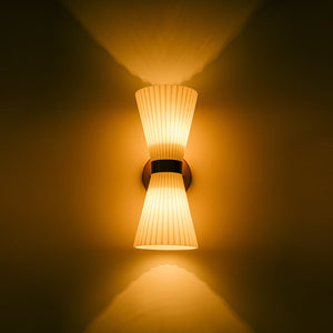 Farmhouze Light - 2 - light UP Down Striped Glass Double Cone Wall Light - Wall Sconce - Frosted Glass + Brass Finish - 