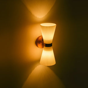Farmhouze Light - 2 - light UP Down Striped Glass Double Cone Wall Light - Wall Sconce - Frosted Glass + Brass Finish - 