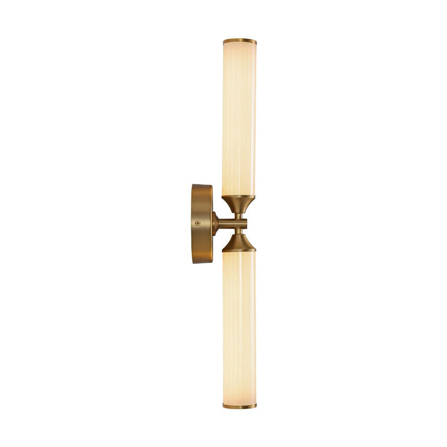 Farmhouze Light - 2 - Light White Reeded Glass Up Down Vanity Wall Lamp - Wall Sconce - Brass - 