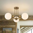 Load image into Gallery viewer, Farmhouze Light - 3 - Light Brass Round Frosted Glass Globe Circle Semi Flush - Ceiling Light - Brass - 
