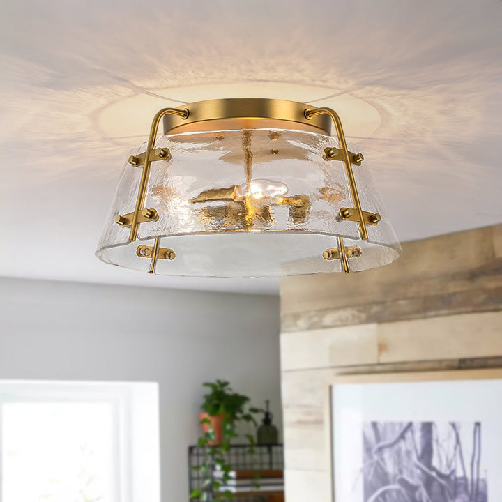 Farmhouze Light-3-Light Brass Water Glass Round Semi Flush Mount-Ceiling Light-Brass-