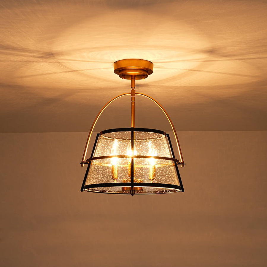 Farmhouze Light - 3 - Light Drum Seeded Glass Lantern Ceiling Light - Ceiling Light - 3 - Light - 