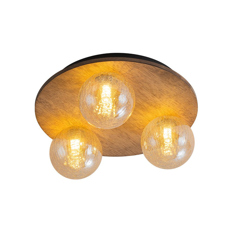 Farmhouze Light - 3 - light Rustic Wood Amber Glass Globe Round Semi Flush - Ceiling Light - 11.8 in - 