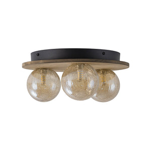 Farmhouze Light - 3 - light Rustic Wood Amber Glass Globe Round Semi Flush - Ceiling Light - 11.8 in - 