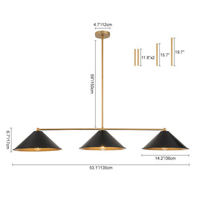 Farmhouze Light-3-Light Scandinavian Cone Black Gold Island Chandelier-Chandelier-Black+Gold-