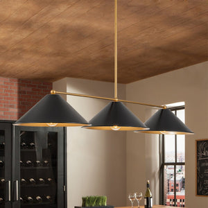 Farmhouze Light-3-Light Scandinavian Cone Black Gold Island Chandelier-Chandelier-Black+Gold-