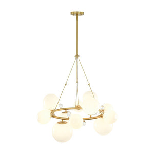 Farmhouze Light - 33.2” Modern Milky Glass Globe Wagon Wheel Chandelier - Chandelier - Brass - 