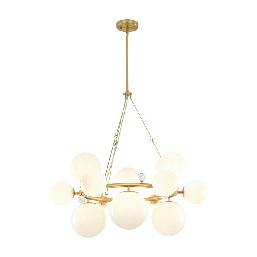 Farmhouze Light - 33.2” Modern Milky Glass Globe Wagon Wheel Chandelier - Chandelier - Brass - 