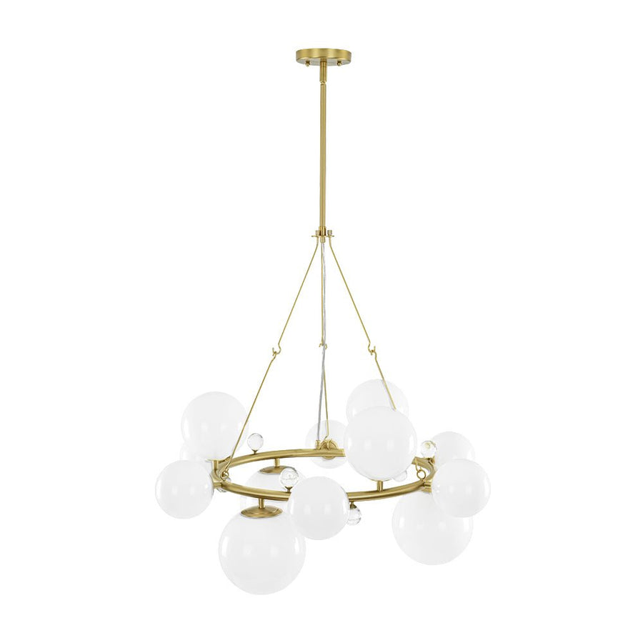Farmhouze Light - 33.2” Modern Milky Glass Globe Wagon Wheel Chandelier - Chandelier - Brass - 