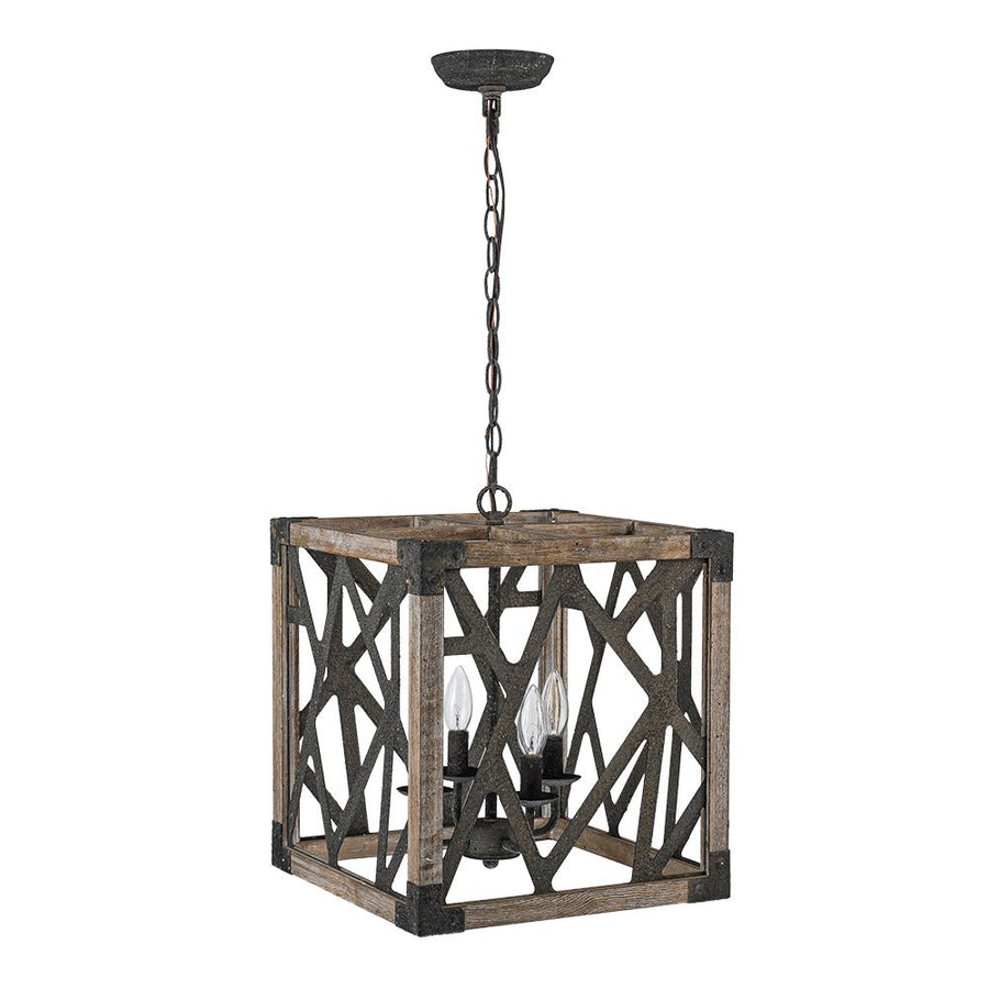 Farmhouze Light - 4 - Light Candle Style Aged Wooden Square Lantern Pendant Light - Pendant - Poplar - 