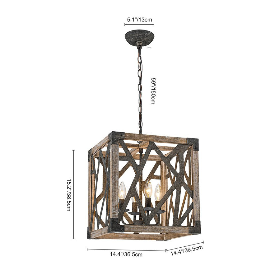 Farmhouze Light - 4 - Light Candle Style Aged Wooden Square Lantern Pendant Light - Pendant - Poplar - 