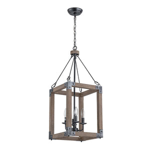 Farmhouze Light - 4 - Light Distressed Wood Square Lantern Pendant Light - Chandelier - Poplar - 