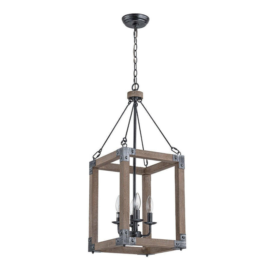 Farmhouze Light - 4 - Light Distressed Wood Square Lantern Pendant Light - Chandelier - Poplar - 