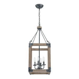 Farmhouze Light - 4 - Light Distressed Wood Square Lantern Pendant Light - Chandelier - Poplar - 