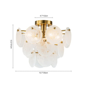 Farmhouze Light - 4 - Light Layer White Textured Glass Semi Flush Ceiling Light - Ceiling Light - Brass - 