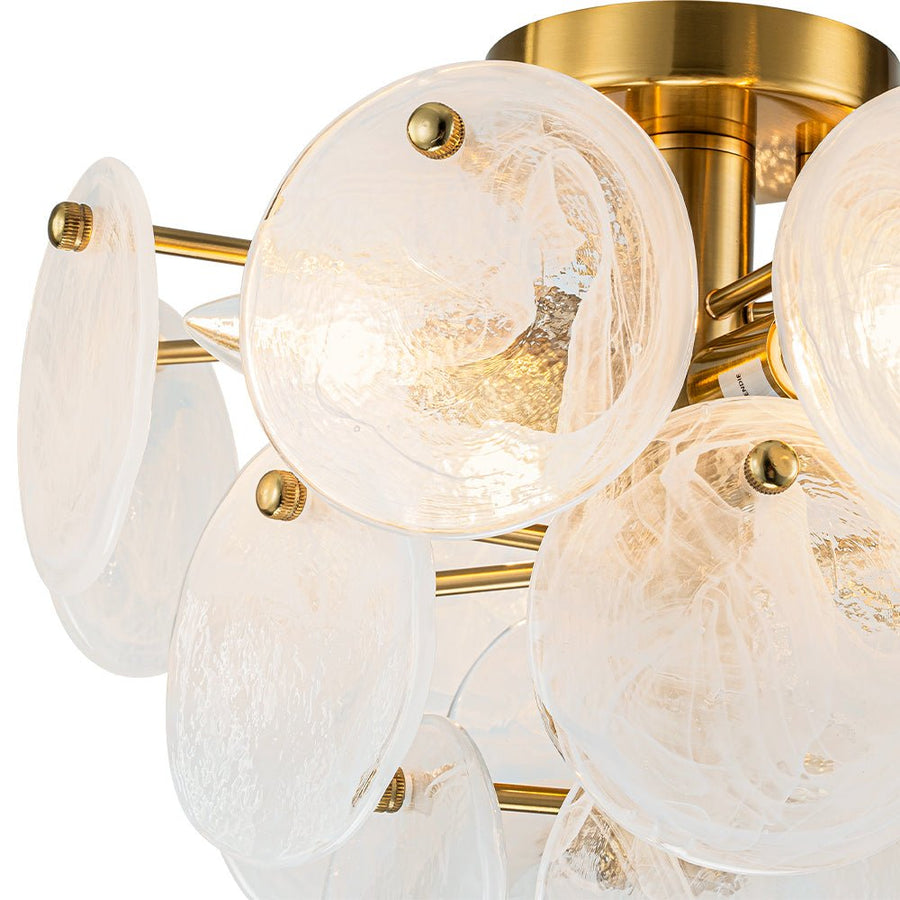 Farmhouze Light - 4 - Light Layer White Textured Glass Semi Flush Ceiling Light - Ceiling Light - Brass - 