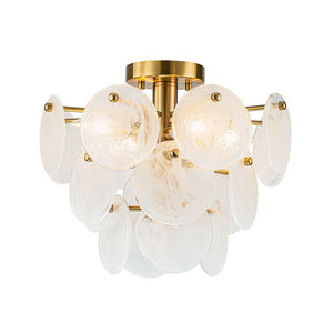 Farmhouze Light - 4 - Light Layer White Textured Glass Semi Flush Ceiling Light - Ceiling Light - Brass - 