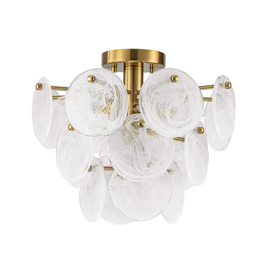 Farmhouze Light - 4 - Light Layer White Textured Glass Semi Flush Ceiling Light - Ceiling Light - Brass - 