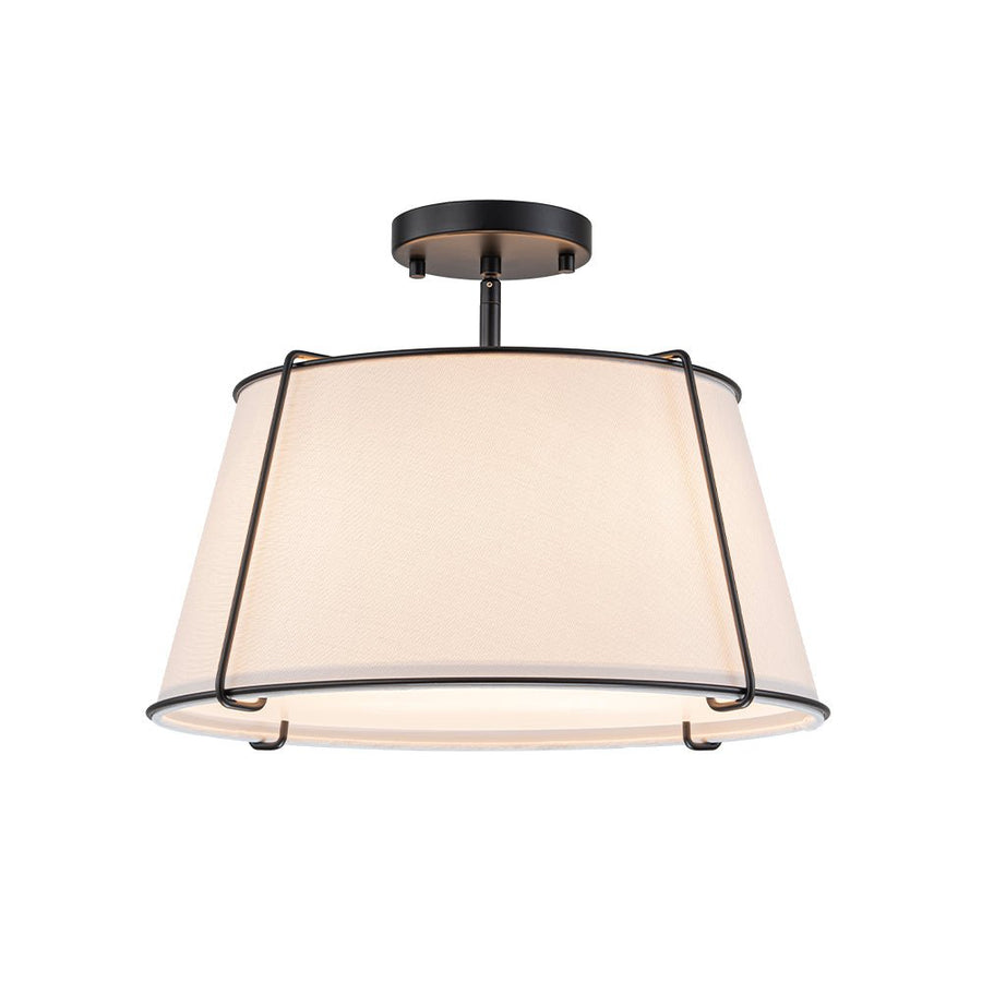 Farmhouze Light - 4 - Light Linen Drum Semi Flush Ceiling Light - Ceiling Light - Black - 