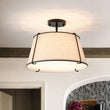 Load image into Gallery viewer, Farmhouze Light - 4 - Light Linen Drum Semi Flush Ceiling Light - Ceiling Light - Black/Ivory Linen - 
