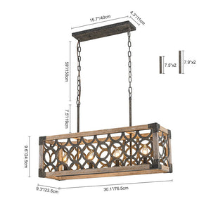 Farmhouze Light - 4 - Light Rustic Wooden Rectangular Cage Island Chandelier - Chandelier - Poplar - 