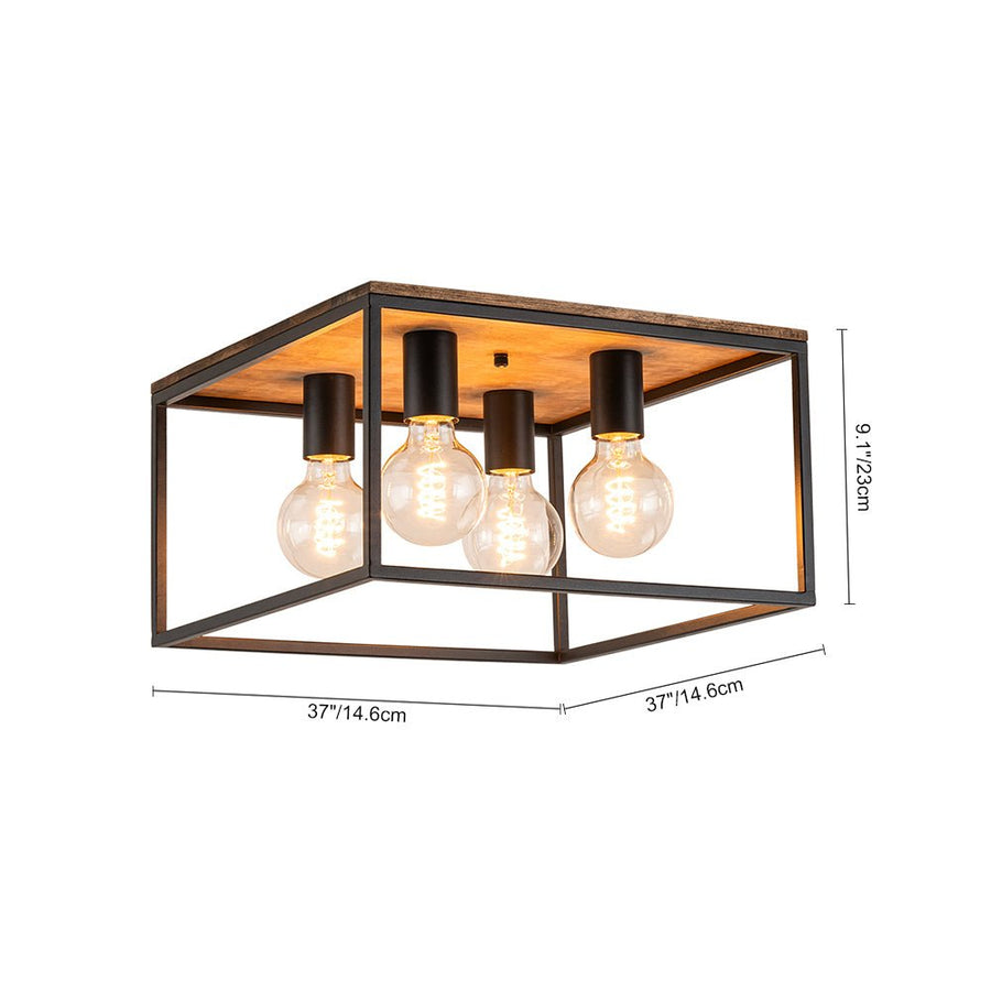 Farmhouze Light-4-Light Square Cage Flush Mount Ceiling Light-Ceiling Light-Black (Pre-Order $ 1-2 Weeks)-