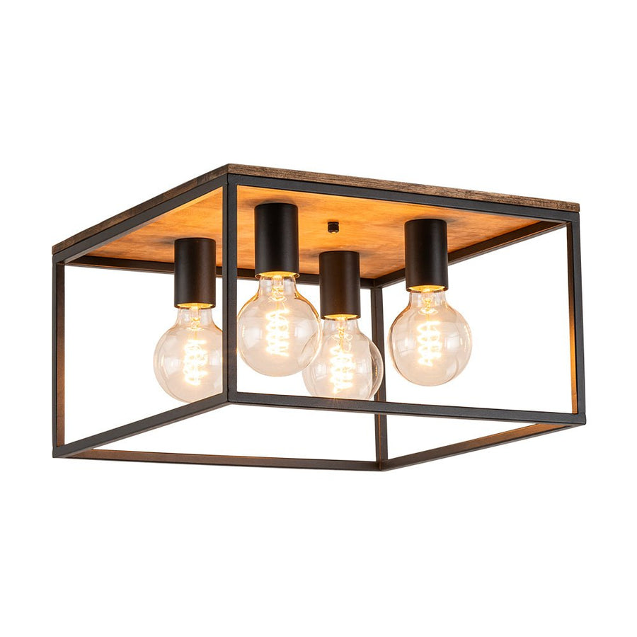 Farmhouze Light-4-Light Square Cage Flush Mount Ceiling Light-Ceiling Light-Black (Pre-Order $ 1-2 Weeks)-