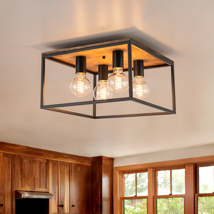 Farmhouze Light-4-Light Square Cage Flush Mount Ceiling Light-Ceiling Light-Black (Pre-Order $ 1-2 Weeks)-