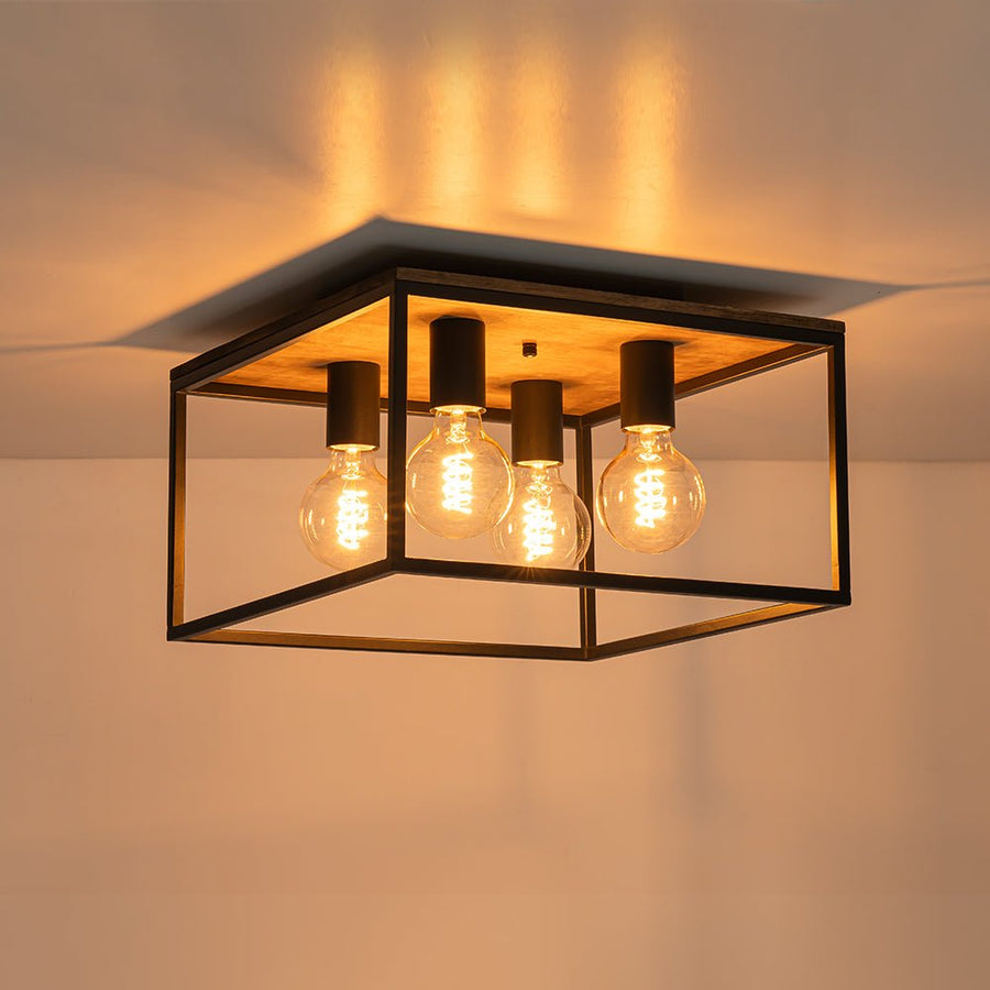 Farmhouze Light-4-Light Square Cage Flush Mount Ceiling Light-Ceiling Light-Black (Pre-Order $ 1-2 Weeks)-