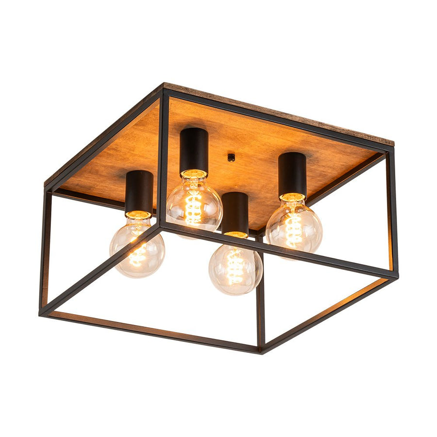 Farmhouze Light-4-Light Square Cage Flush Mount Ceiling Light-Ceiling Light-Black (Pre-Order $ 1-2 Weeks)-