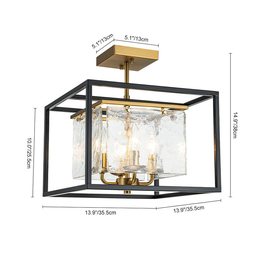 Farmhouze Light-4-Light Square Water Glass Shade Semi Flush Mount-Ceiling Light-4-Light-