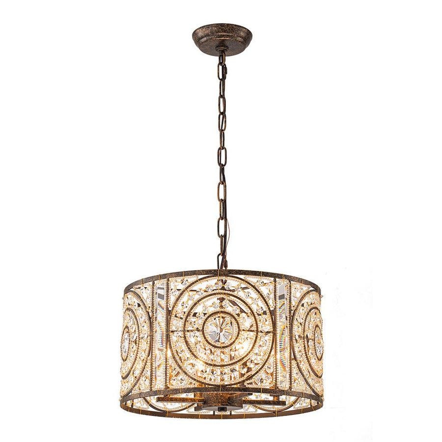 Farmhouze Light - 4 - Light Vintage Glam Crystal Drum Lantern Pendant - Chandelier - Medium - 