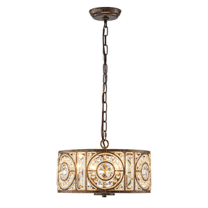 Farmhouze Light - 4 - Light Vintage Glam Crystal Drum Lantern Pendant - Chandelier - Small - 