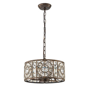 Farmhouze Light - 4 - Light Vintage Glam Crystal Drum Lantern Pendant - Chandelier - Small - 