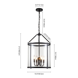 Farmhouze Light - 4 - Light Vintage Glass Cylinder Lantern Pendant Light - Pendant - Black - 