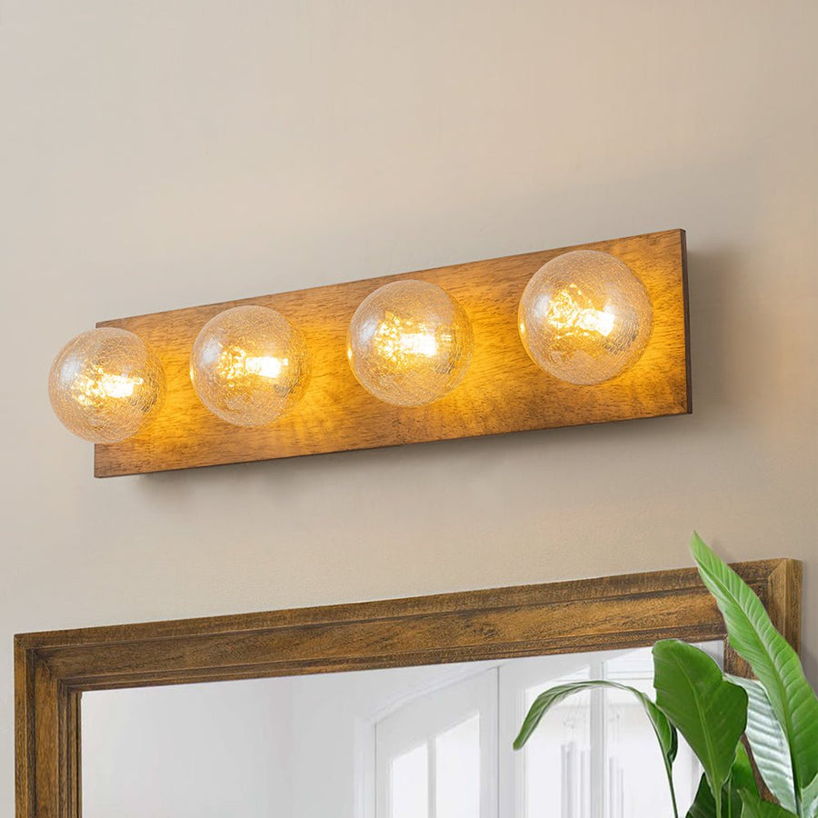 Farmhouze Light - 4 - light Vintage Wood Amber Glass Globe Vanity Light - Wall Sconce - 22.8 in - 