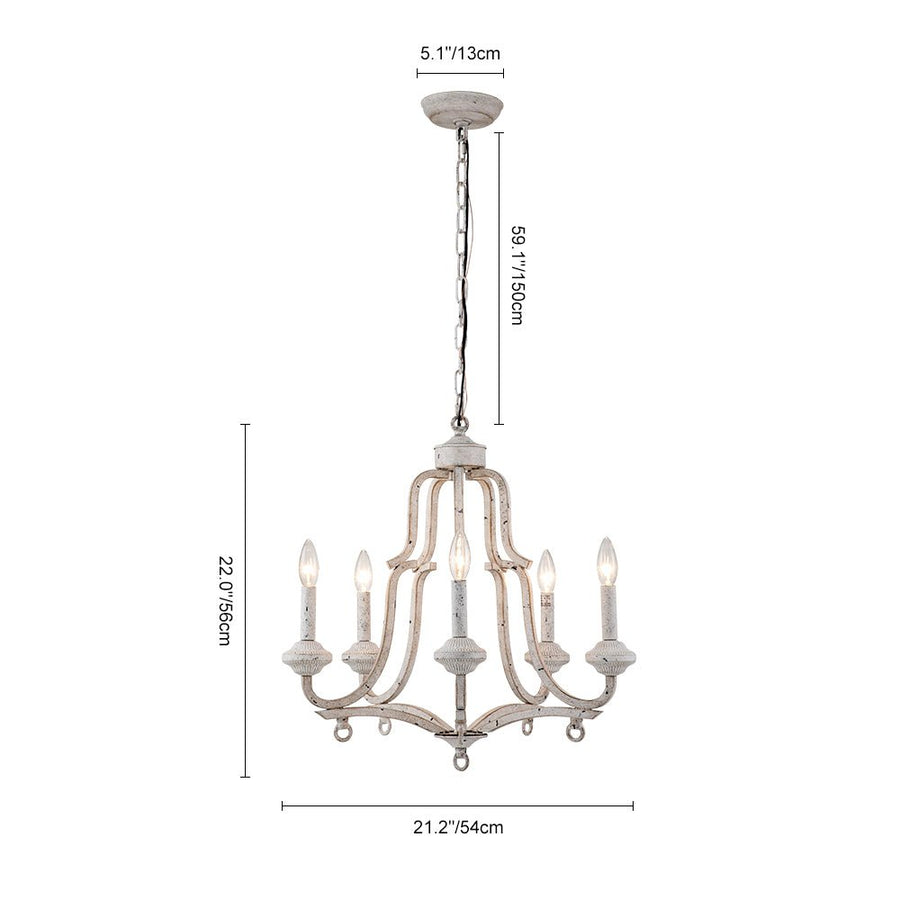 Farmhouze Light - 5 - Light Antique White Candle Style Lantern Chandelier  - Chandelier - 