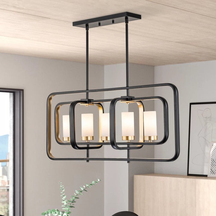 Farmhouze Light-5-Light Black Geometric Metal Rectangle Island Chandelier-Chandelier-5-Light-