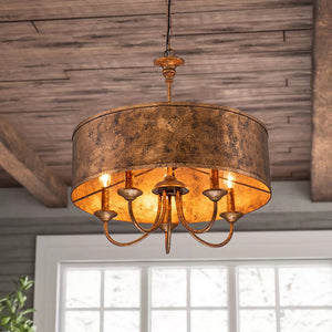 Farmhouze Light-5-Light Candle Style Rust Iron Drum Pendant-Pendant-Rust-