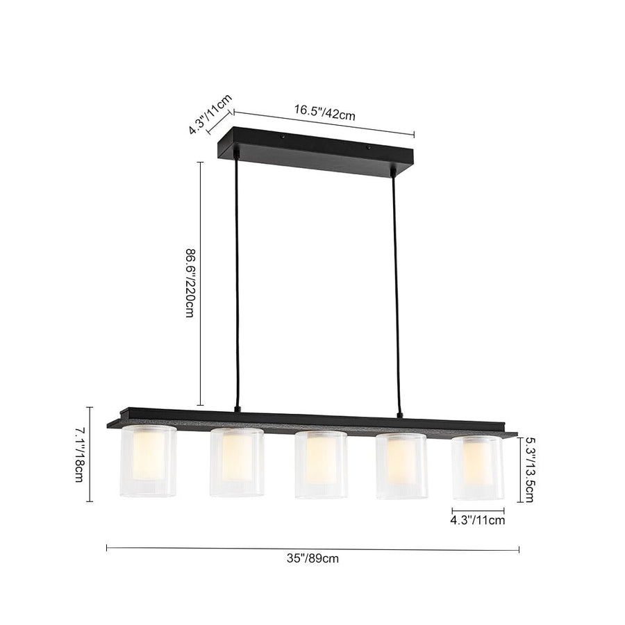 Farmhouze Light - 5 - Light Dimmable LED Cylindrical Glass Linear Island Pendant - Chandelier - 5 - Light - 