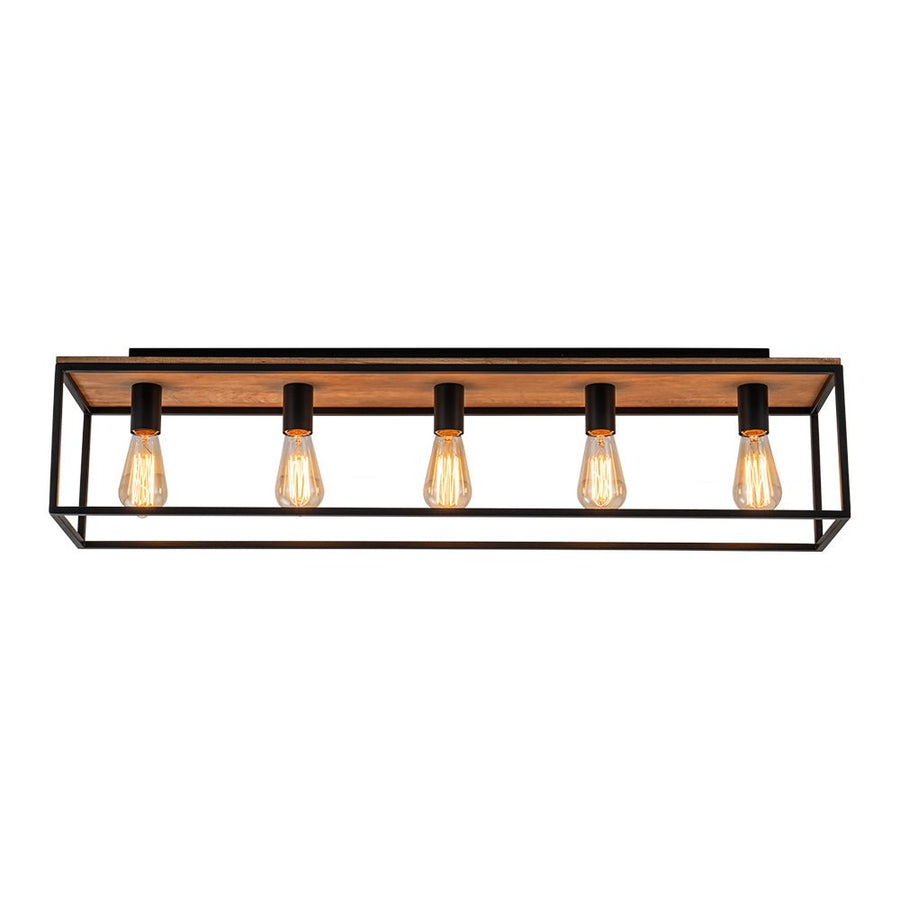 Farmhouze Light-5-Light Rectangular Cage Flush Mount Ceiling Light-Ceiling Light-Black-