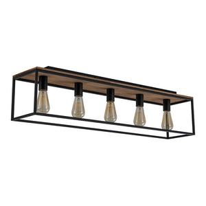 Farmhouze Light-5-Light Rectangular Cage Flush Mount Ceiling Light-Ceiling Light-Black-