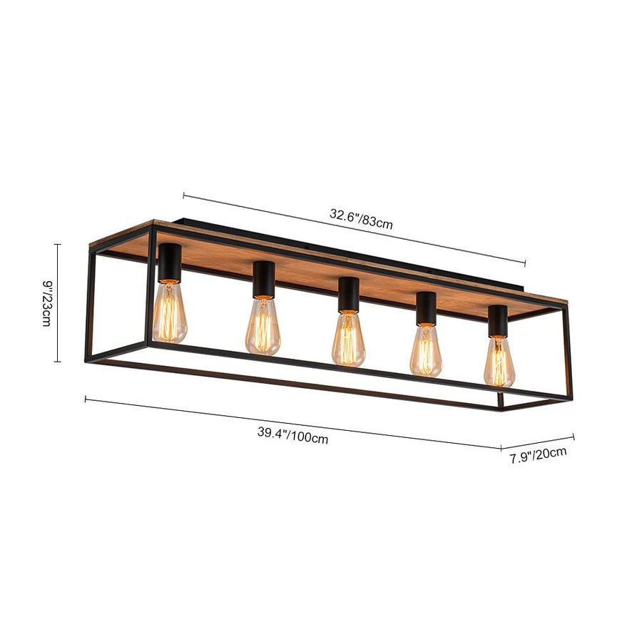 Farmhouze Light-5-Light Rectangular Cage Flush Mount Ceiling Light-Ceiling Light-Black-